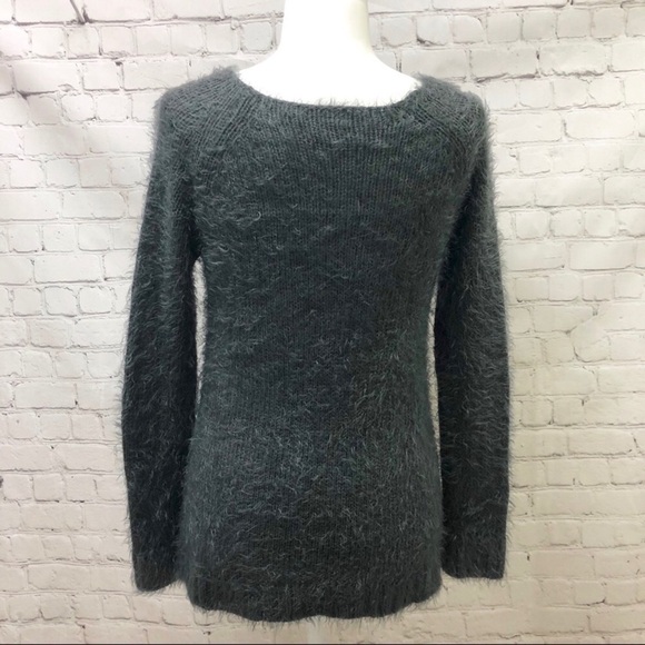 Topshop Eyelash Gray Sweater Crewneck Long Sleeve Size 2 Cozy Fuzzy - Picture 4 of 4